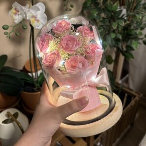 7-Piece Eternal Rose Bouquet Glass Dome - Image 2