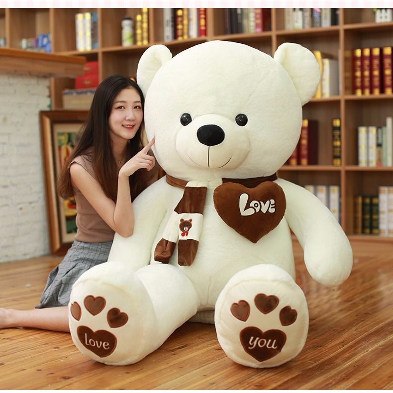 White Love Bear giant white teddy bear with brown scarf and Love heart on chest